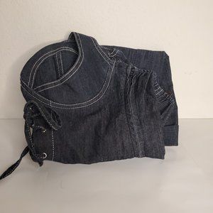 Hera Blue Denim Halter Top/Lace-Up Romper Size S